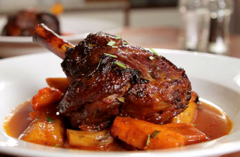 Lamb shanks slow-cooked